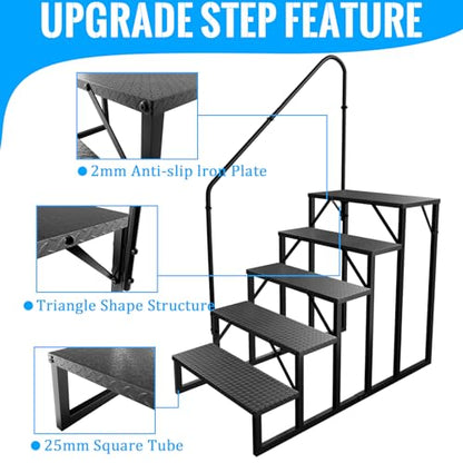 RV Stairs 5 Step, RV Steps Anti-Slip, Hot Tub Steps with Handrail, 660 lbs Hot Tub Steps Step Ladder for 5th Wheel RV, Mobile Home Stairs, REL-0402 - size: 5 Step