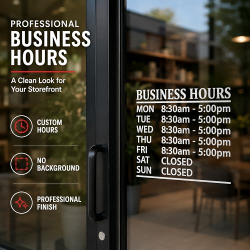 Custom Business Hours Signs - Window Decals for Store Hours, Office & Retail