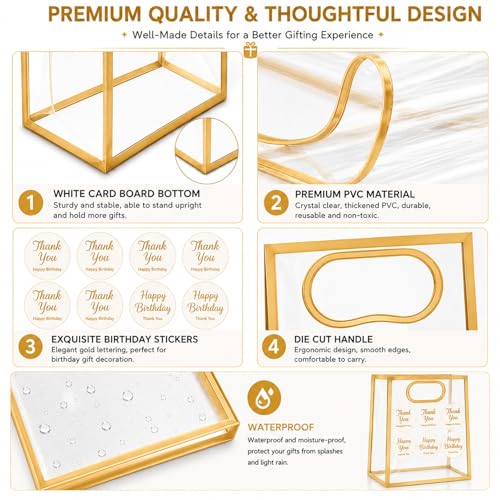 SHIPKEY 10 PCS Clear Gift Bags with Handles, Small Gold PVC Party Bag - color: Brown - Small