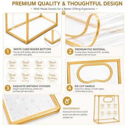 SHIPKEY 10 PCS Clear Gift Bags with Handles, Small Gold PVC Party Bag - color: Brown - Small