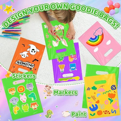 VieFantaisie 50 PCS Green Party Favor Bags, 8" x 11" Goodie Bags for Candy Treat Craft Easter Egg, Plastic Gift Bag with Die Cut Handles for Birthday Party, School Events & Small Business, Wedding - color: Green-50PCS-8x11Inch