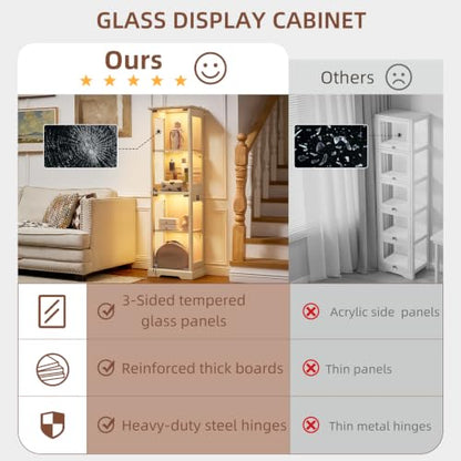 LELELINKY Farmhouse Narrow Glass Display Cabinet with Doors - color: Natural, size: 4 Pack