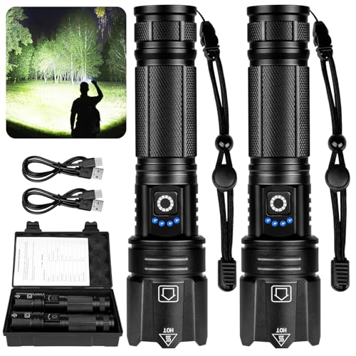Rechargeable LED 99,000 Flashlights High Lumens 2-Pack Bright Flash Light
