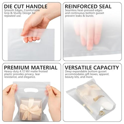 VieFantaisie 100 PCS Clear Plastic Gift Bags, 6" x 8" Goodie Bag for Candy Treat Craft, Party Favor Bags with Die Cut Handles for Birthday Party, School Events & Small Business, Retail - color: Clear-100PCS