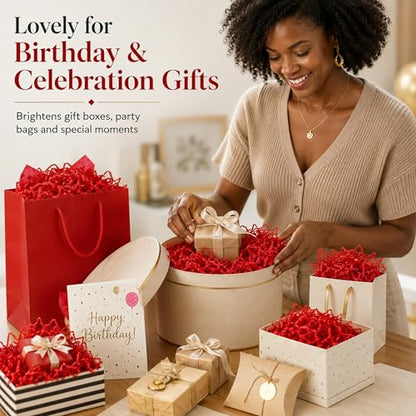 STRBOXONG Red Crinkle Paper Filler 1 LB, Recyclable Crinkle Cut Paper Shred for Gift Baskets, Gift Boxes, Gift Bags, Valentine Gifts, Christmas Party Favors, Birthday and Holiday Packaging - color: Red