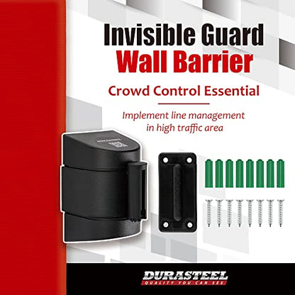 DuraSteel Wall Mount Crowd Control Retractable Belt Barrier - 6.5 Ft Red Retractables Barrier Belt w/ABS Casing, Do Not Enter Crowd Control Barriers Line Divider NOT Stanchions with Retractable Belts - color: Red Belt, size: Guardian 2.0 Black Body