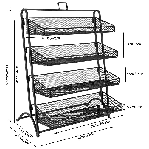 4-Tier Retail Candy Display Rack with Baskets, Metal Snack Organizer, Black, Iron, Modern, 16.14 x 9.84 x 20.27 inches, Countertop, Stable Structure, Retail Store Display