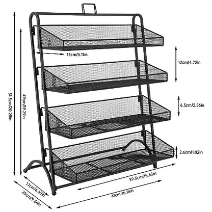 4-Tier Retail Candy Display Rack with Baskets, Metal Snack Organizer, Black, Iron, Modern, 16.14 x 9.84 x 20.27 inches, Countertop, Stable Structure, Retail Store Display
