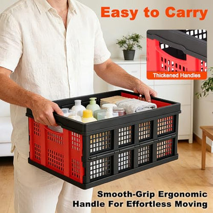 55L Collapsible Storage Bins with Handle 3 Packs, - color: 55L 3PK (Black & Red)