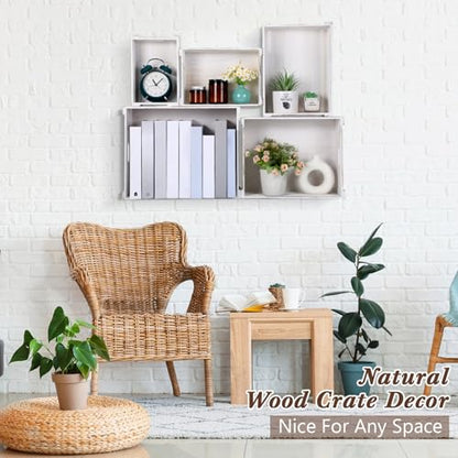CroBlissful 5 Pack Wooden Crates for Display Rustic Nesting Crates, White - color: White