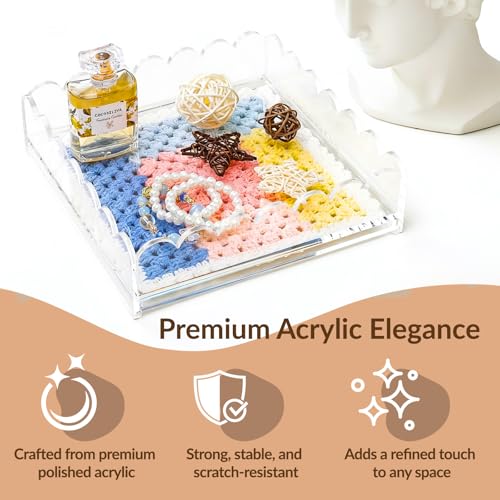 Acrylic Trays for Needlepoint 6" x 6", Scalloped Acrylic Tray with Drawer for Insert Needlepoint, Photos, Art, Fabric, Napkin, Messages Display Basket, Decorative Tray Gift for Home Office - size: 6''x6''x2.5''