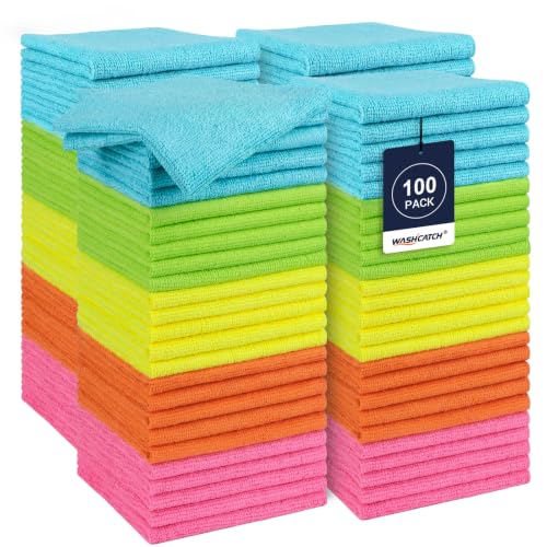 Shop Towels, 100 Pack - 11.5"x 11.5" Microfiber Cleaning Cloths - color: Multicolor