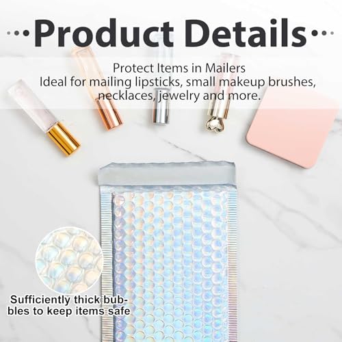 Henoyso 100 Pcs Holographic Bubble Mailer 4 Sizes Adhesive Padded Envelopes - color: Laser