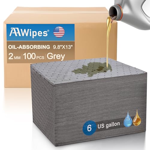 AAwipes Oil Absorbent Pads 9.8" X 13" 100 Packs Universal for All Liquids Oil Spill Control Oil Absorbing Sheets for Garage, Car, Truck, Motorcycle Grey OG1013-100 - size: 10"X13" 100PCS Grey