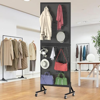 Pegboard Display Stand 2 x 5.8 Feet, Peg Board Display with 32 Hooks, Black - color: Black