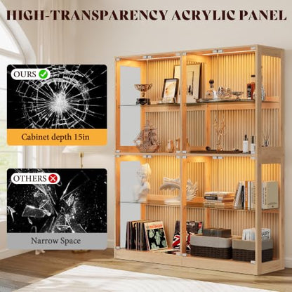 AMERLIFE 60-Inch RGB Display Cabinet with Glass Shelves - color: Wood, size: 60×16×70in
