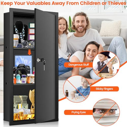 25.6" Tall Wall Safe Between 16" Studs | 33% Larger Capacity | In Wall Safe - color: Black, size: 25.6" Tall