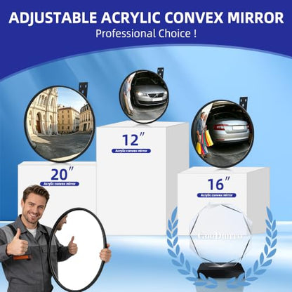 Shatterproof Acrylic Convex Mirror 12 Inch with LifetimeWarranty, Wide Angle Anti Theft Blind Spot Mirror with Wall Mount Kit for Garage Driveway and Store Safety, Outdoor Indoor - size: 12" Acrylic