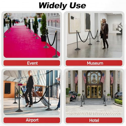 BATTIFE 2 Pack Plastic Stanchion Posts, 10-in Base, Black Velvet Rope - color: Black, size: 34.5inch