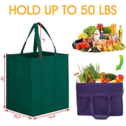 12 Pack Reusable Grocery Shopping Bags Large Foldable Tote Bags Bulk - color: Black, Gray, Green, Purple, Claret, Brown