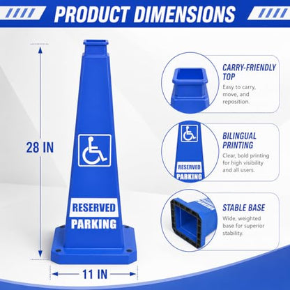 BESEA Reserved Parking Cones 3 Pack, 28 Inch Weighted Parking Cones - color: Blue, size: 28INCH With Caution Sign