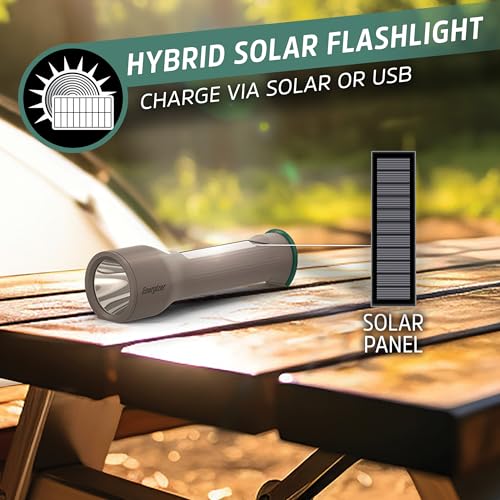 Energizer S-600 LED Flashlight Rechargeable Solar and AA Battery Power Options, Super Bright IPX4 Water Resistant Flashlights High Lumens for Emergencies, Outdoors, DIY