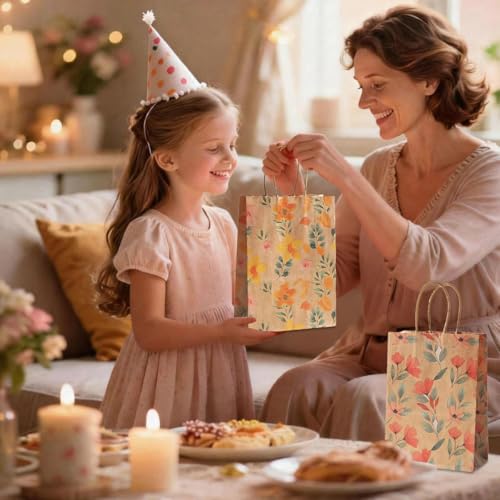 24pcs Floral Pattern Kraft Paper Bag Gift Bags with Handles for Party Favors, Mothers Day, Weddings, Birthday Celebration, Baby Shower,8.26×5.9×3.14inch - color: flower