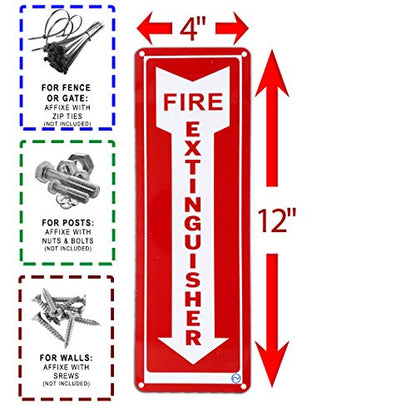 Fire Extinguisher Required Sign - For Indoor or Outdoor Use - 2 Signs White & Red - Hard & Durable Plastic with Holes - 12” x 4” - Pre-Drilled Mounting Holes