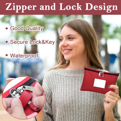 2 PCS Money Bag 5x8 Medium Size Oxford Cloth Money Bag with Lock & Keys - color: Red, size: 5x8 In