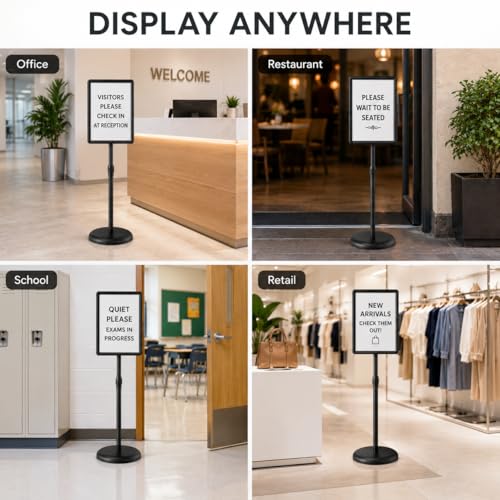 Sign Holder Stand Display: 8.5×11 Inch Adjustable Standing Signage Stand with Snap Frame for Malls Schools Restaurants (2 pack)