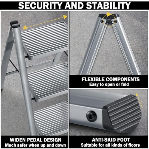 XinSunho 4 Step Ladder, Steel Folding Step Stool with 330lbs Heavy Duty - size: 4 step