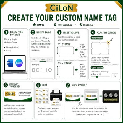 CiLoN 10 Pack DIY Reusable Magnetic Name Badge Holder + Clear Acrylic Cover - color: White, size: 1" x 3"