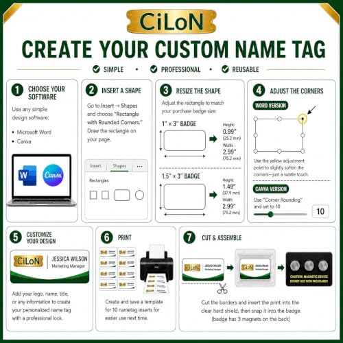 CiLoN 10 Pack DIY Reusable Magnetic Name Badge Holder + Clear Acrylic Cover - color: Silver, size: 1" x 3"