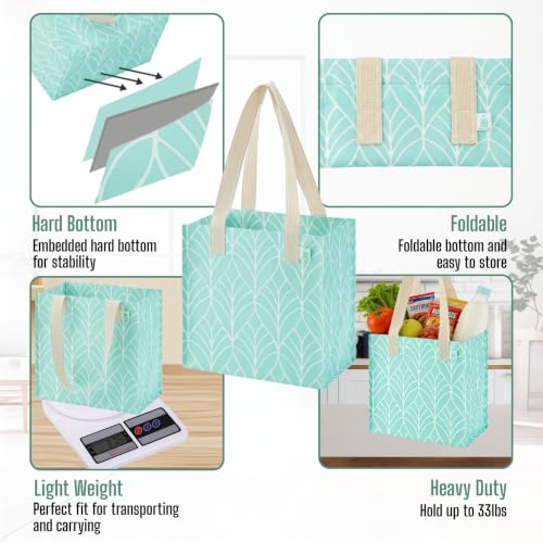 VENO 2/4 Pack Compact Reusable Grocery Shopping Bags with Hard Bottom - color: Evergreen - 4 Pack