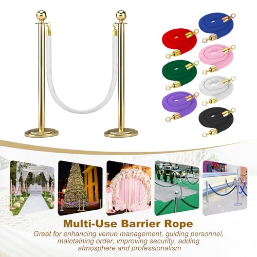 MECCANIXITY Velvet Stanchion Rope 5 Ft/1.5 M, Barrier Rope Velvet Carpet Ropes with Snap Hooks for Posts Stands Queue Divider Crowd Control, White Golden Pack of 2 - color: White Golden, size: 5 Ft
