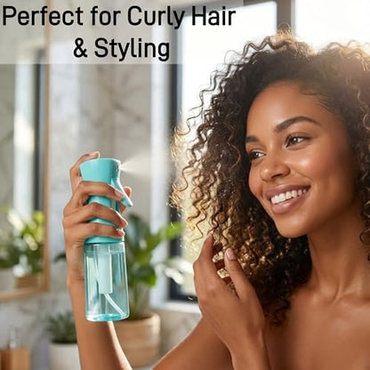 2 Pack Continuous Spray Bottle for Hair, Ultra Fine Mist Water Sprayer, Empty Aerosol-Free Styling Mister for Curly Hair, Gardening, Plants, Cleaning & Skincare (6.8oz/200ml - Teal)
