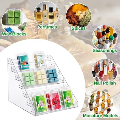 2 Pack 12" Wax Melt Holder Display, 7 Tier Clear Acrylic Risers Display Stands, Perfume Shelf & Organizer for Wax Cubes Wax Melt Candles,Clear