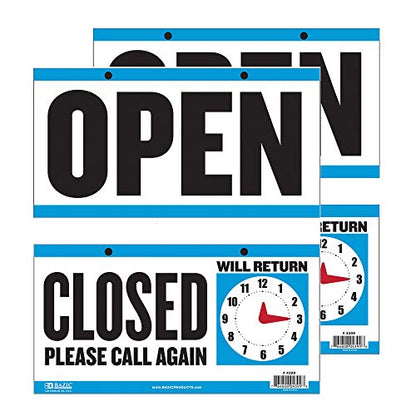 BAZIC Products Closed/Open Clock Sign, 6 x 11.5 in, Double-Sided, 2-Pack - size: 2-Pack