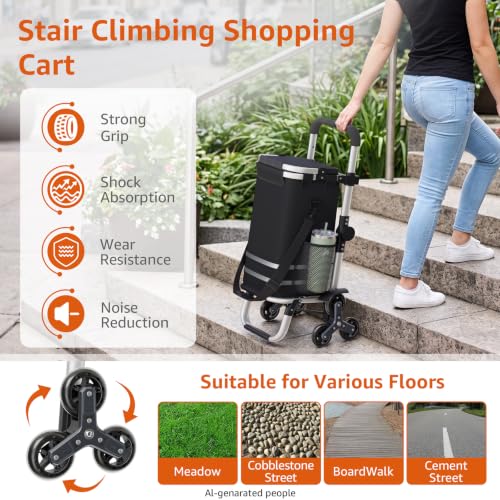 Stair Climbing Shopping Cart for Groceries, 3-in-1 Foldable