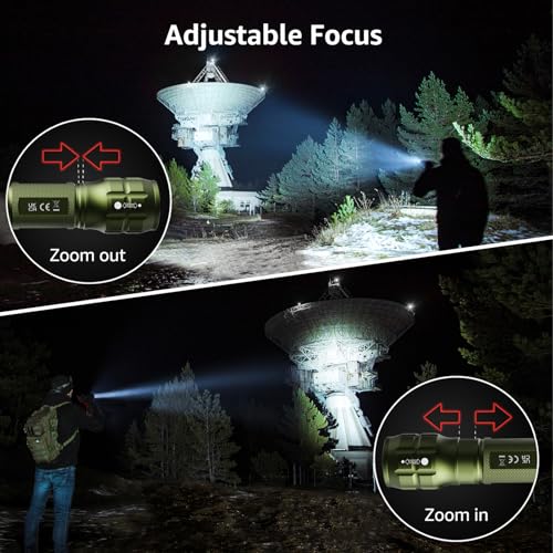 Lepro LED White Light Flashlight, High Lumens Waterproof Adjustable Focus - color: Green