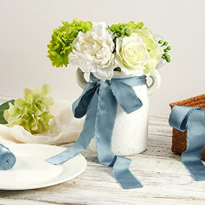 Keypan Dusty Blue Frayed Satin Chiffon Ribbon, 1.5 Inches, 21 Yards - color: Dusty Blue