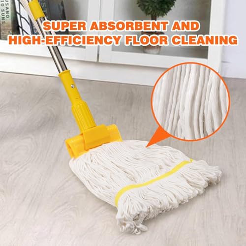 Heavy Duty Commercial Clip Mop with 48" Long Handle – Industrial Cotton Wet Mop for Floor Cleaning, Home, Kitchen, Office, Garage, Concrete & Tile Floors