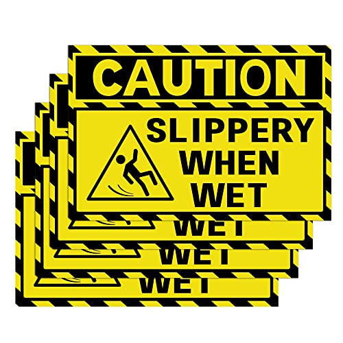 4 Pack Caution Slippery When Wet Floor Labels for Business 4x6 Inch