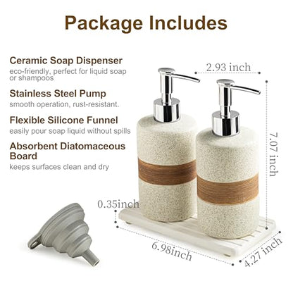 2 Pack Ceramic Soap Dispensers Set, Hand and Dish Soap Dispenser - color: White and White, size: 2xSoap Dispenser Set with Tray