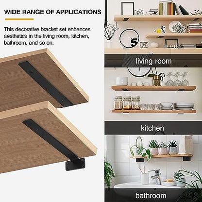 HITOMEN Heavy Duty Floating Shelf Brackets, 12-Inch (1/5'' Thick) Hidden Shelves Hardware, Iron L Brackets, Rustic Industrial Black Metal Wall Shelving Supports, 8 Pack - size: 12 Inch, style: 8 Pack