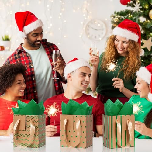 Tenare 12 Pcs Small Gift Bags Bulk,7 x 4 x 9 Inch,Brown Green Gold - color: Brown Green Gold, size: 7 x 4 x 9 Inch