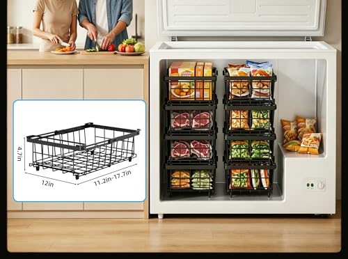 4 Pack Expandable Freezer Organizer Bins, Stackable Chest Freezer Basket - color: Black, size: 4 Packs