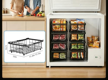 4 Pack Expandable Freezer Organizer Bins, Stackable Chest Freezer Basket - color: Black, size: 4 Packs