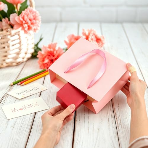 Ronvir 25pcs Small Pink Gift Bags with Handles,Party Favor Gift Bags - color: Pink