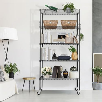 Storage Shelves 75"H Wire Shelving Unit with Wheels 1750LBS Heavy Duty Metal Shelves for Storage Adjustable 5-Tier Garage Storage Rack Kitchen Pantry Shelves Rolling Shelf on Casters, 14"D x36"W x75"H - size: Heavy 5 Tier Shelf